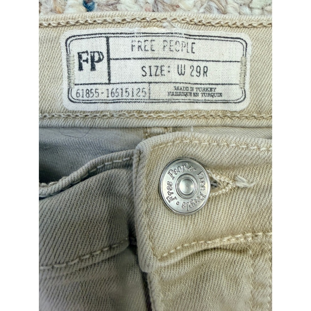 Free People Womens Distressed Skinny Jeans Khaki Tan Stretch Denim Size 29R -BA - Picture 2 of 5